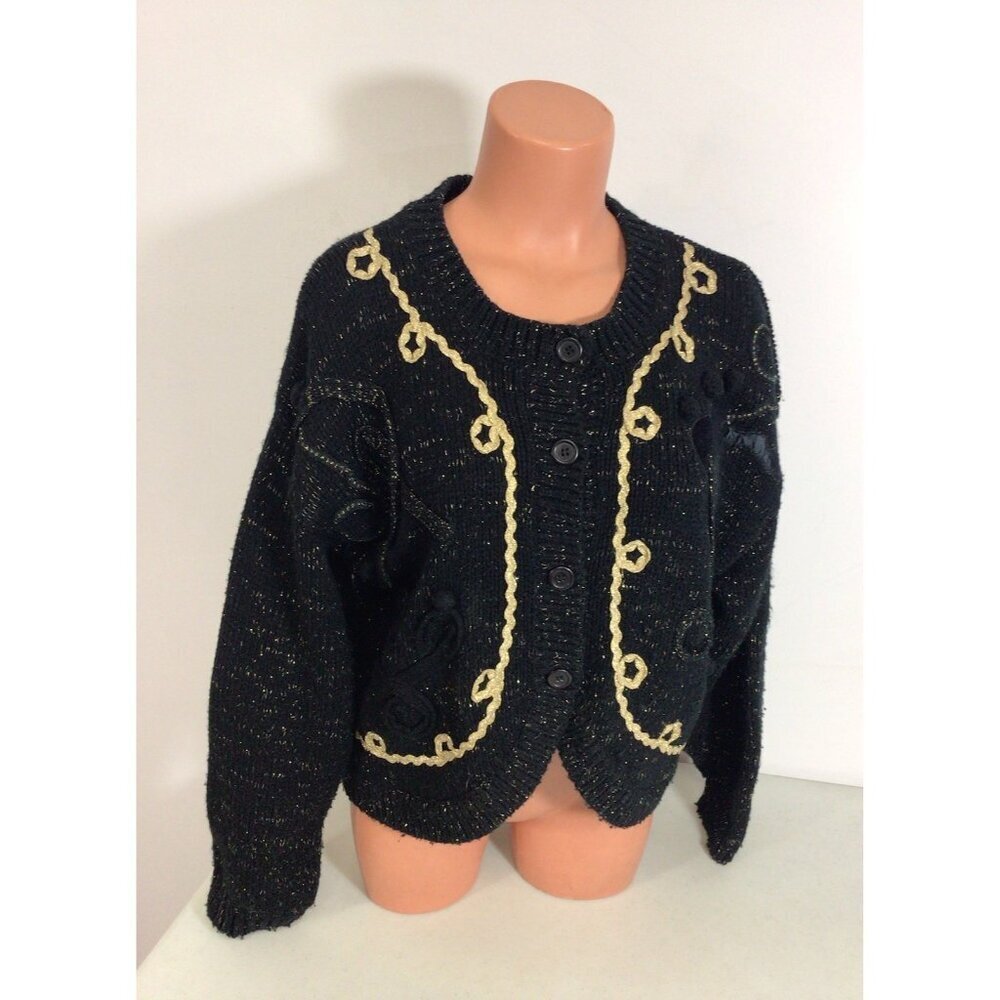 Vintage One Step Up Cardigan Sweater Embroidered Womens Small